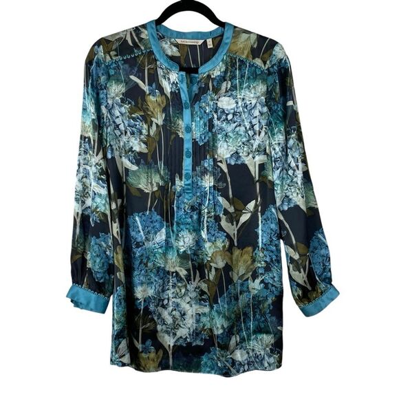 Soft Surroundings NWT Silk Floral Tunic Top Sz S Blue Flowy Feminine Fairy - Picture 1 of 13